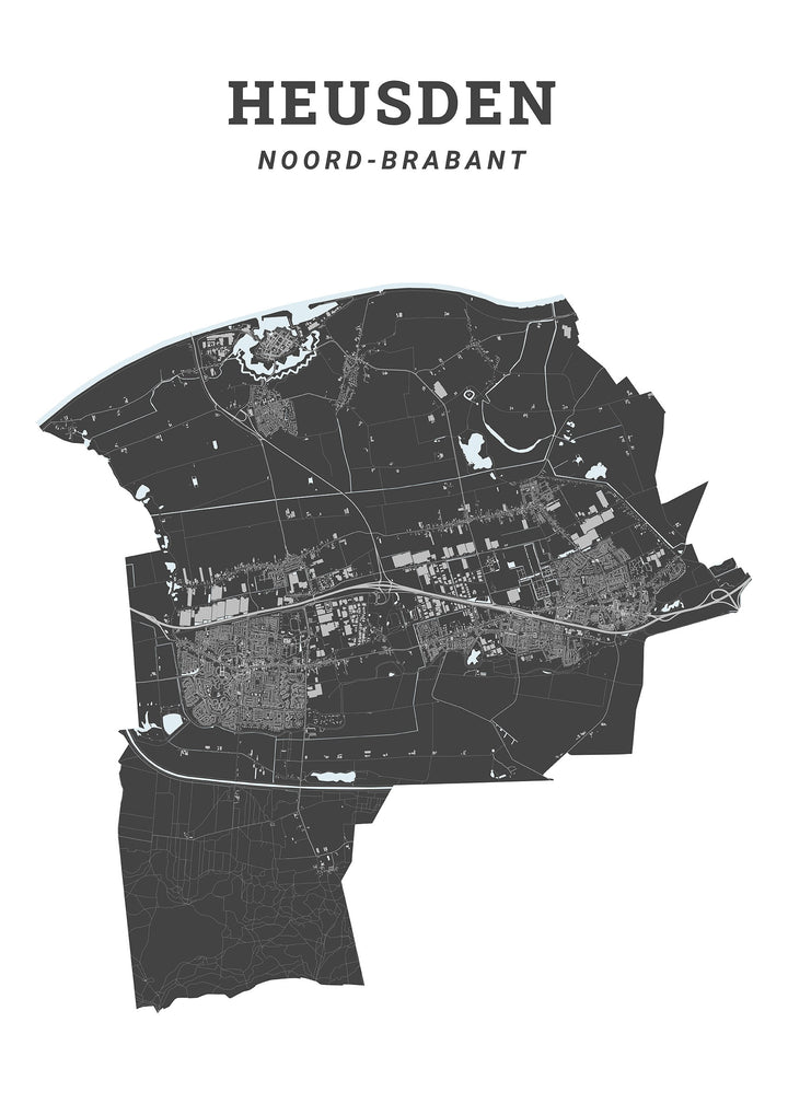 Kaart van de gemeente Heusden op poster, dibond, acrylglas en meer