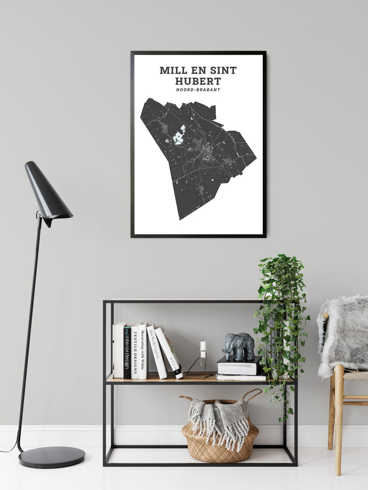 Kaart van de gemeente Mill en Sint Hubert op poster, dibond, acrylglas en meer