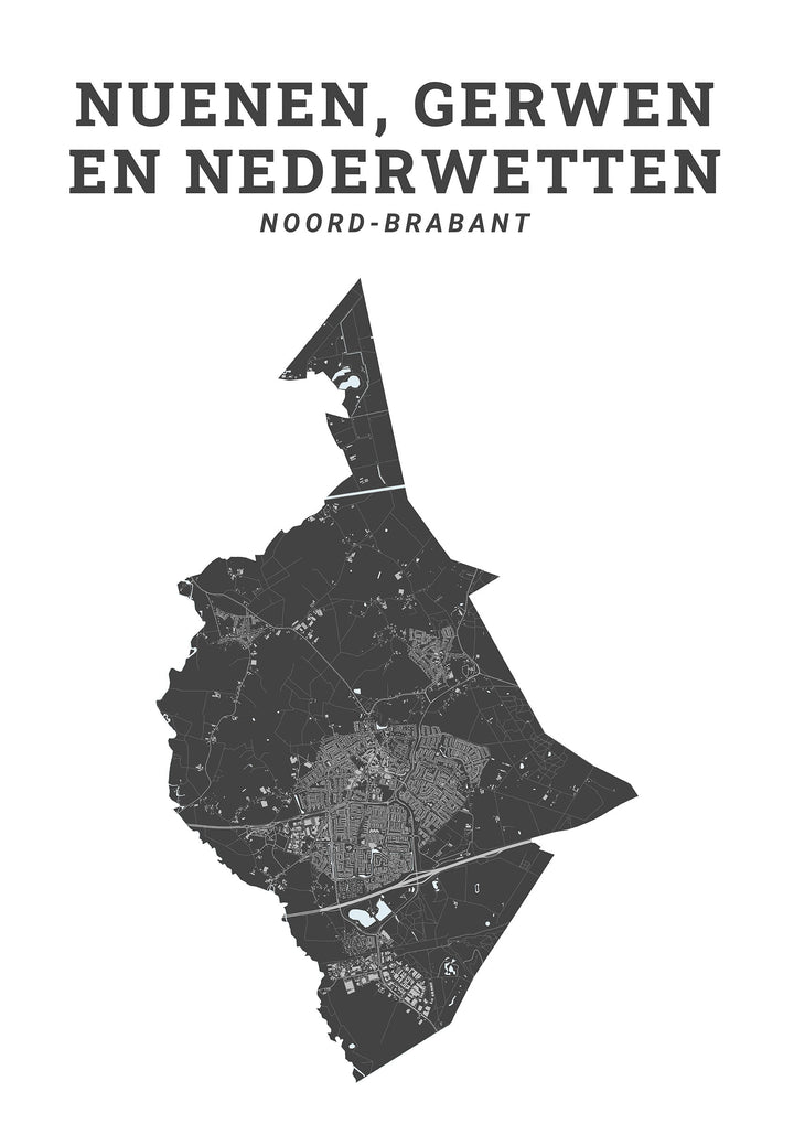 Kaart van de gemeente Nuenen, Gerwen en Nederwetten op poster, dibond, acrylglas en meer