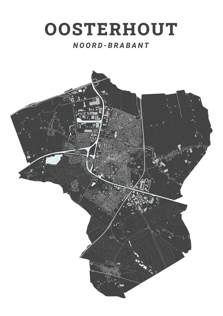 Kaart van de gemeente Oosterhout op poster, dibond, acrylglas en meer