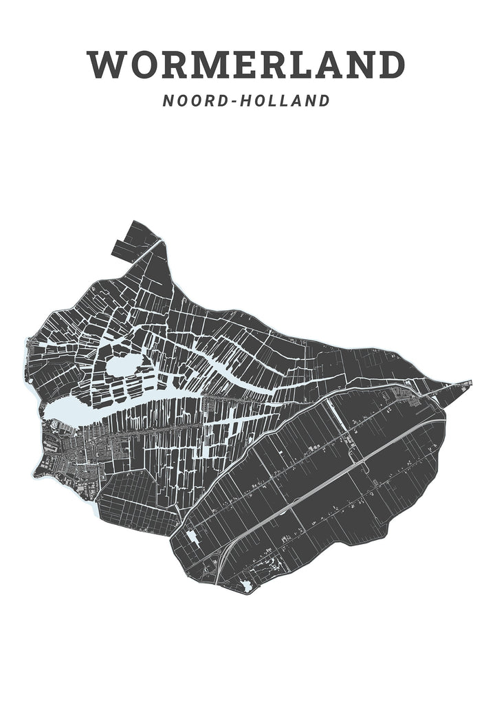 Kaart van de gemeente Wormerland op poster, dibond, acrylglas en meer