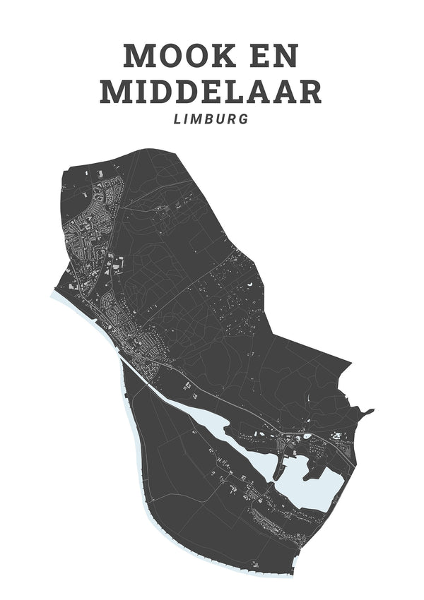 Kaart van de gemeente Mook en Middelaar op poster, dibond, acrylglas en meer