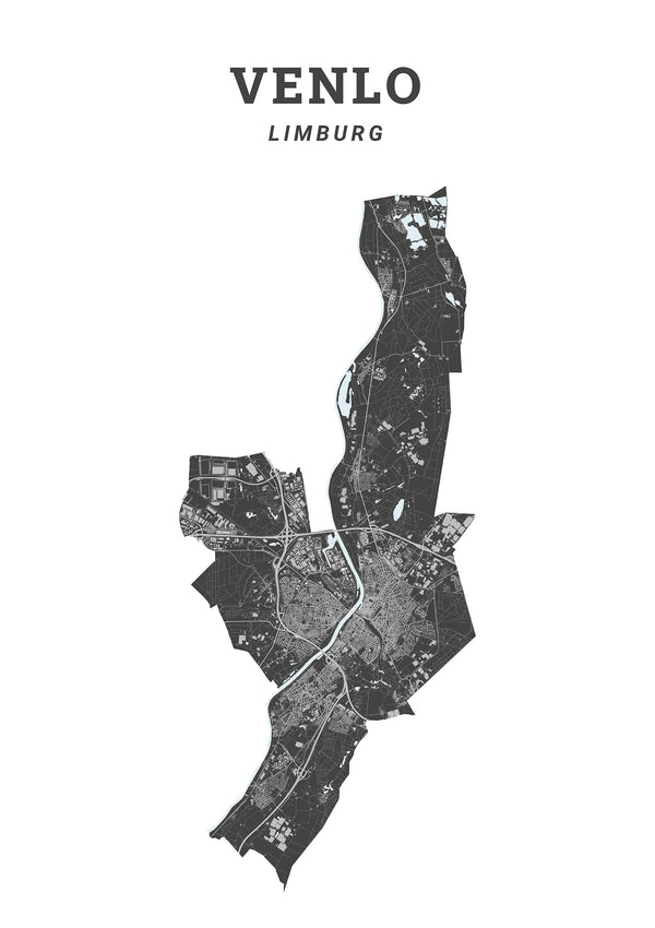 Kaart van de gemeente Venlo op poster, dibond, acrylglas en meer
