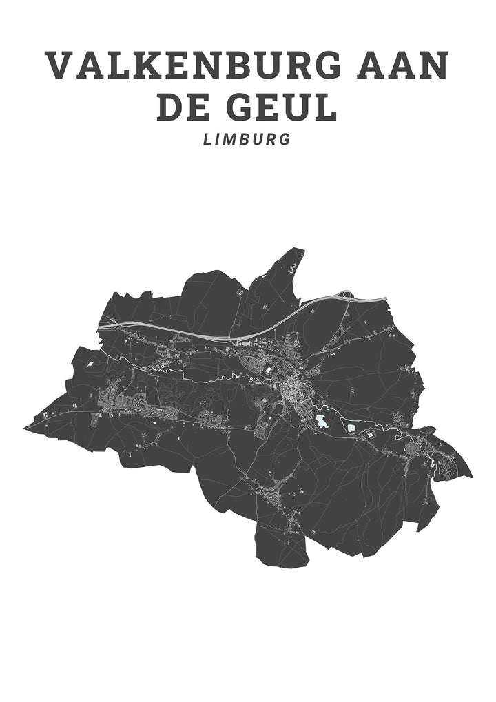 Kaart van de gemeente Valkenburg aan de Geul op poster, dibond, acrylglas en meer