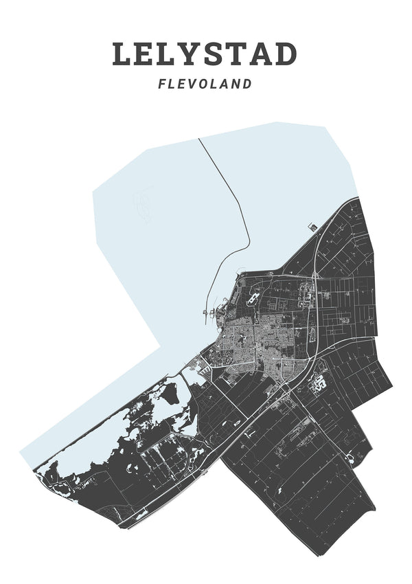 Kaart van de gemeente Lelystad op poster, dibond, acrylglas en meer