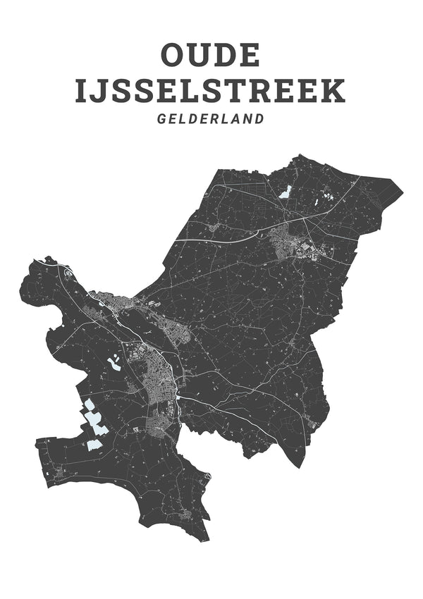 Kaart van de gemeente Oude IJsselstreek op poster, dibond, acrylglas en meer