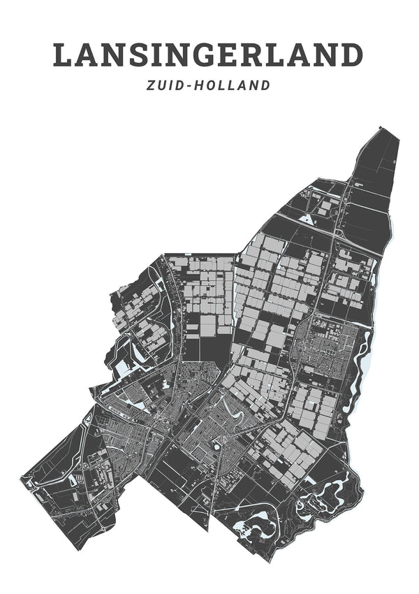 Kaart van de gemeente Lansingerland op poster, dibond, acrylglas en meer