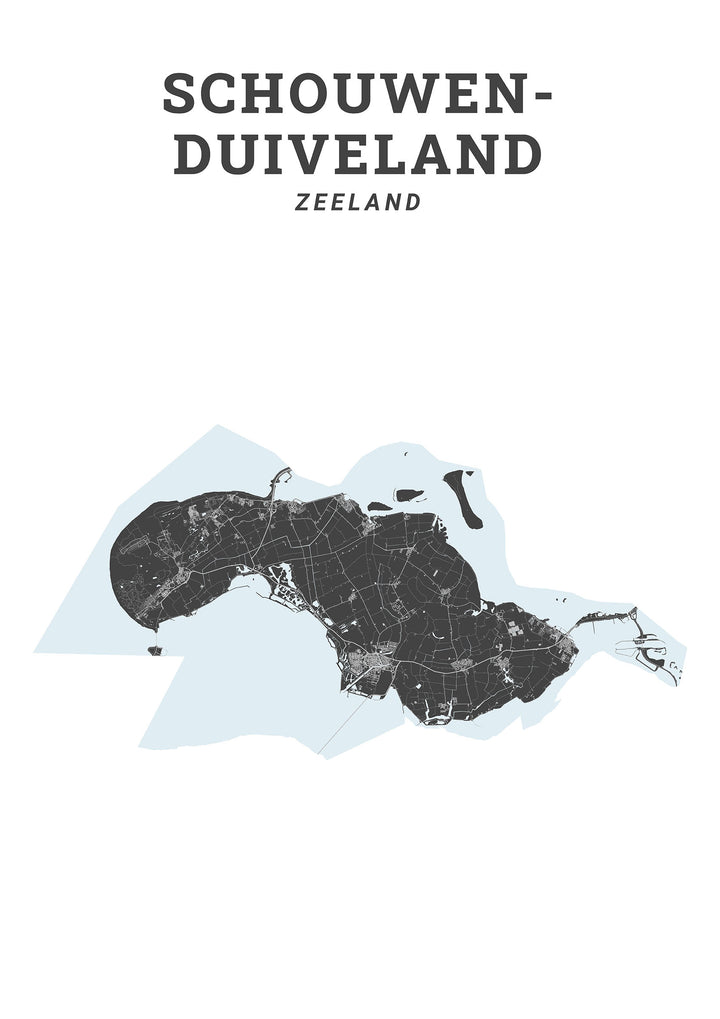 Kaart van de gemeente Schouwen-Duiveland op poster, dibond, acrylglas en meer