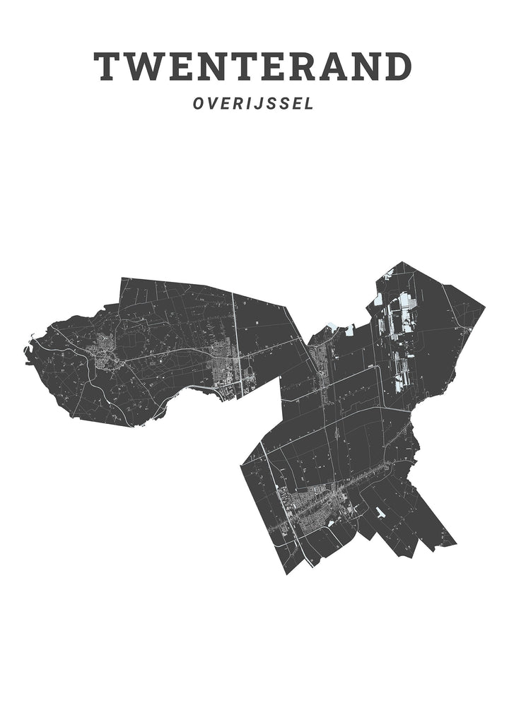 Kaart van de gemeente Twenterand op poster, dibond, acrylglas en meer