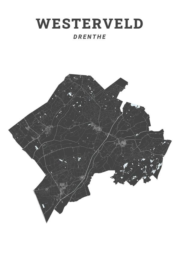 Kaart van de gemeente Westerveld op poster, dibond, acrylglas en meer