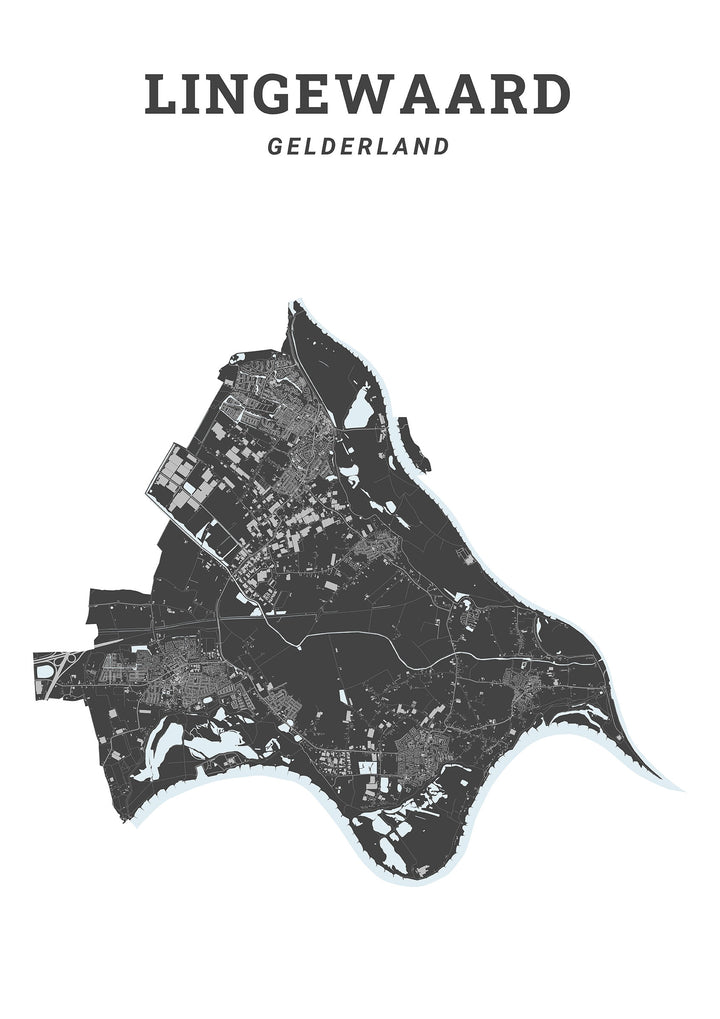 Kaart van de gemeente Lingewaard op poster, dibond, acrylglas en meer