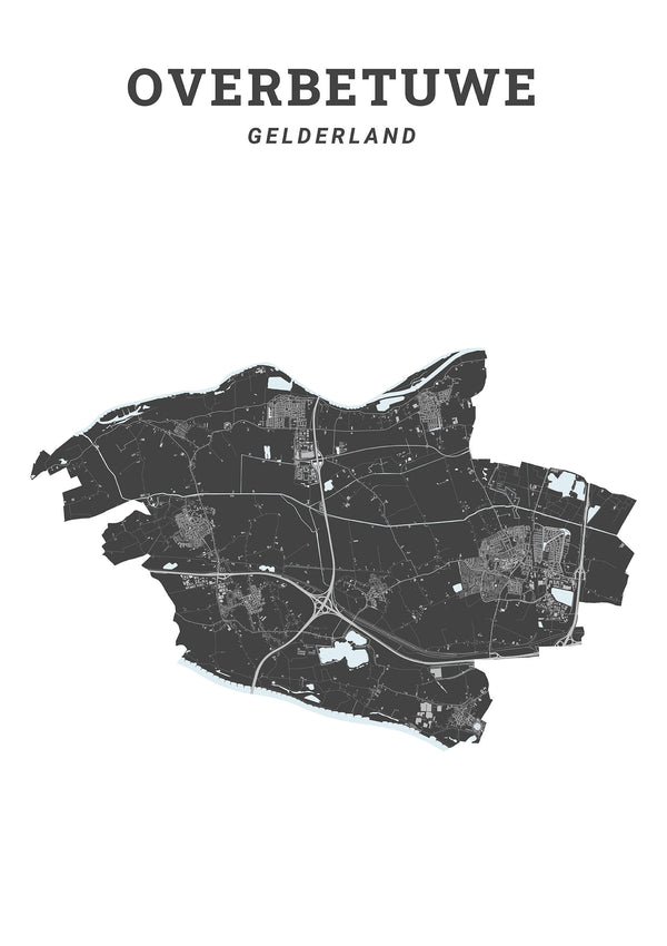 Kaart van de gemeente Overbetuwe op poster, dibond, acrylglas en meer