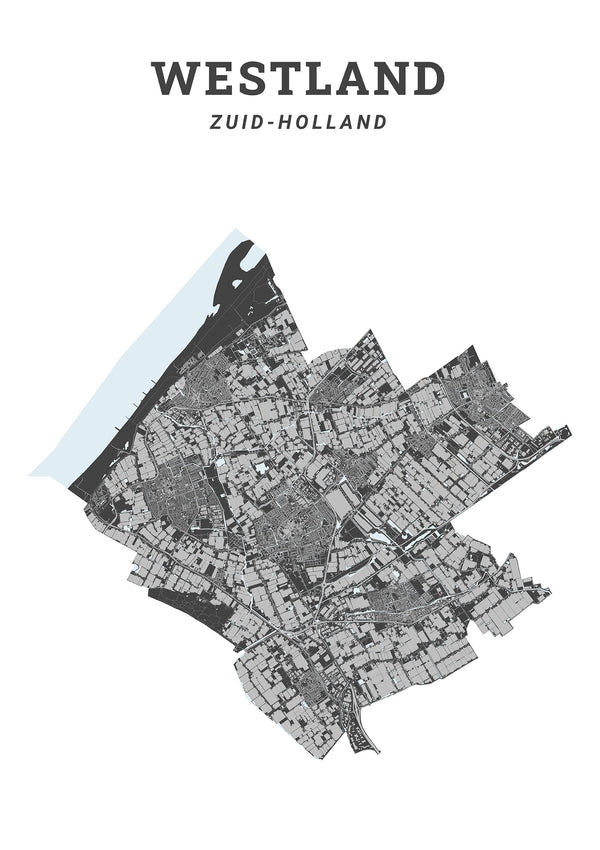 Kaart van de gemeente Westland op poster, dibond, acrylglas en meer