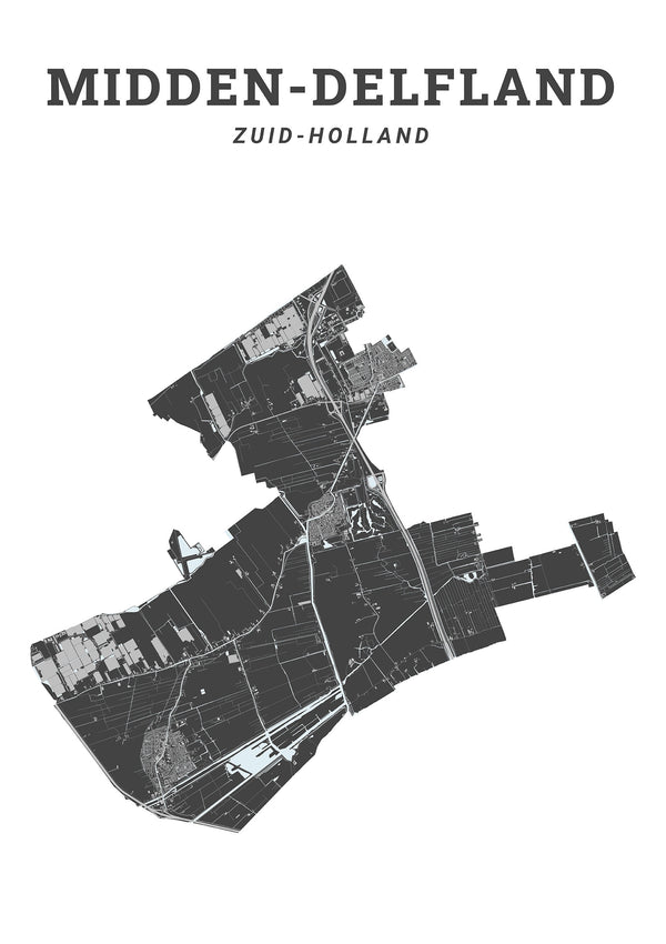 Kaart van de gemeente Midden-Delfland op poster, dibond, acrylglas en meer
