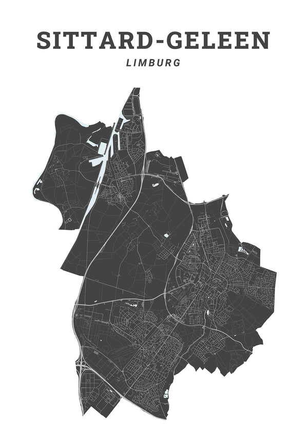 Kaart van de gemeente Sittard-Geleen op poster, dibond, acrylglas en meer