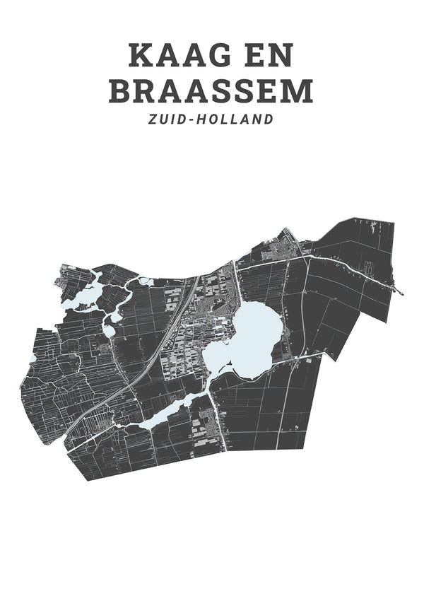 Kaart van de gemeente Kaag en Braassem op poster, dibond, acrylglas en meer