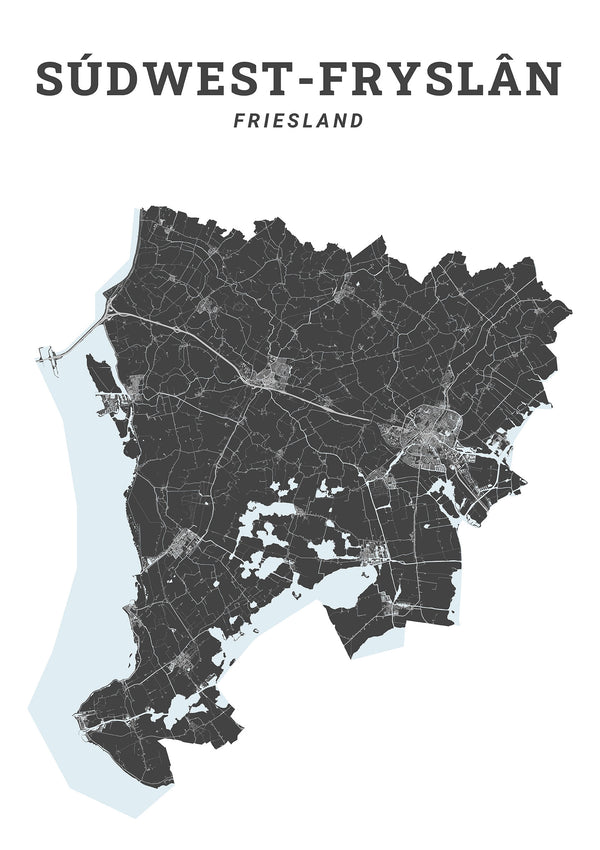 Kaart van de gemeente Súdwest-Fryslân op poster, dibond, acrylglas en meer
