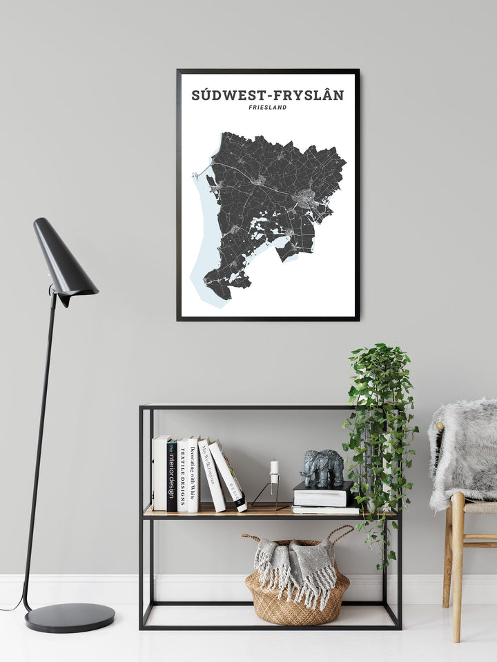 Kaart van de gemeente Súdwest-Fryslân op poster, dibond, acrylglas en meer