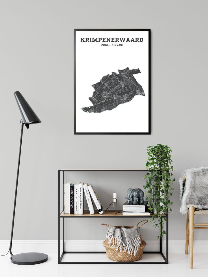 Kaart van de gemeente Krimpenerwaard op poster, dibond, acrylglas en meer
