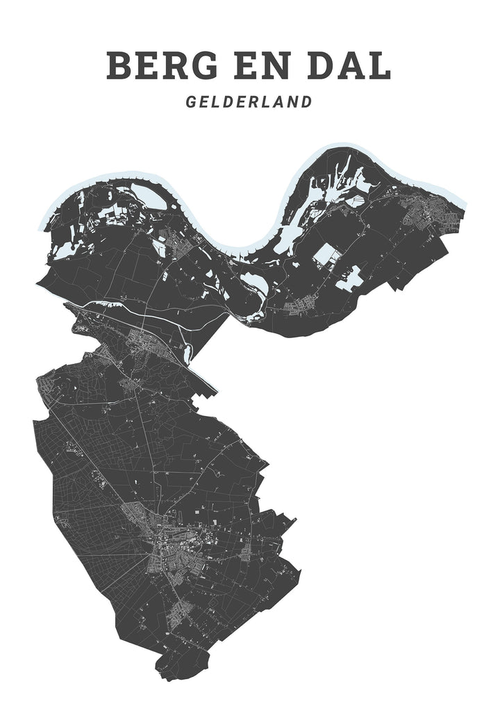 Kaart van de gemeente Berg en Dal op poster, dibond, acrylglas en meer