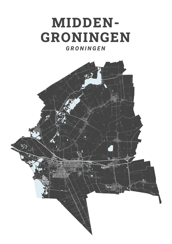 Kaart van de gemeente Midden-Groningen op poster, dibond, acrylglas en meer