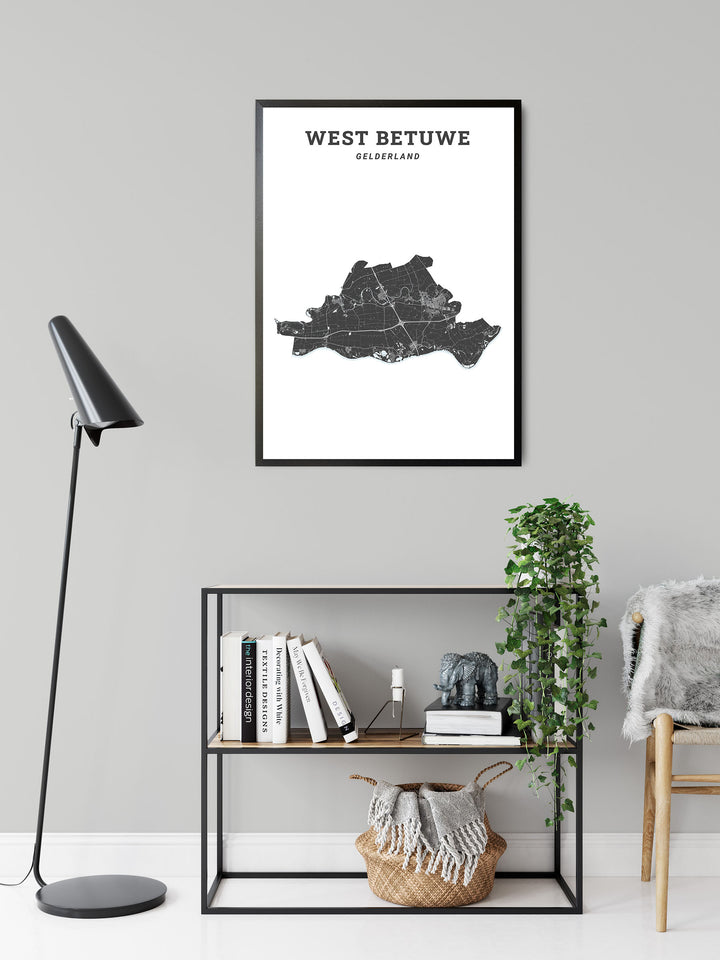 Kaart van de gemeente West Betuwe op poster, dibond, acrylglas en meer