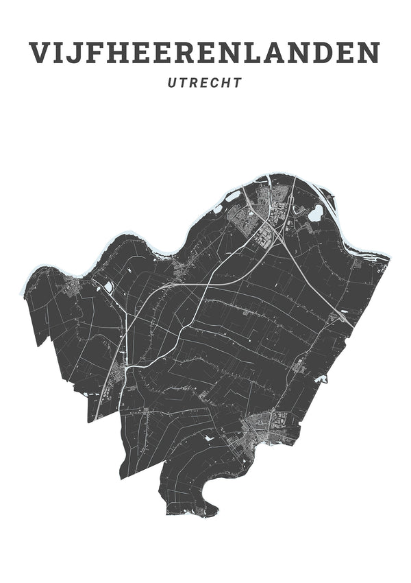 Kaart van de gemeente Vijfheerenlanden op poster, dibond, acrylglas en meer