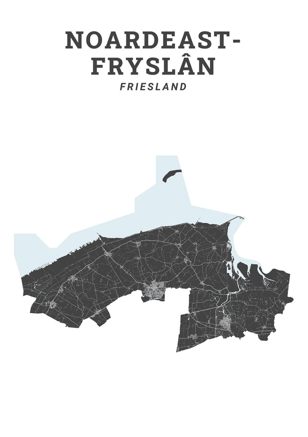 Kaart van de gemeente Noardeast-Fryslân op poster, dibond, acrylglas en meer