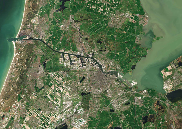 Satellietfoto Amsterdam en omgeving, Nederland